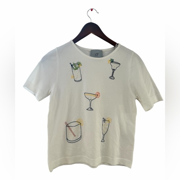 Liv Milano Tops - LIV Milano White Cocktail Embroidered Tee